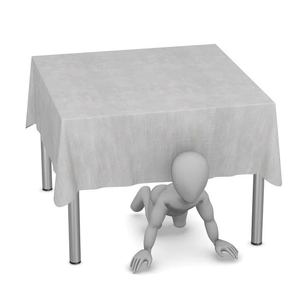 3D визуализация персонажа мультфильма со столом и скатертью — стоковое фото