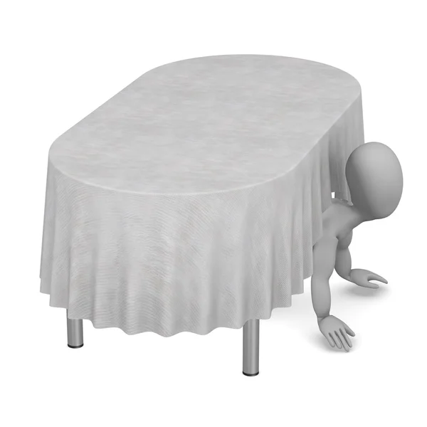 テーブルとテーブル クロスの漫画のキャラクターの 3 d レンダリング — ストック写真