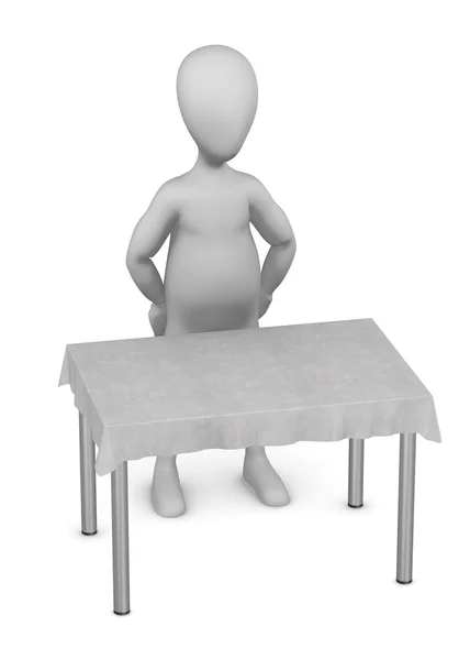 3d renderizado de personaje de dibujos animados con mesa y mantel — Foto de Stock