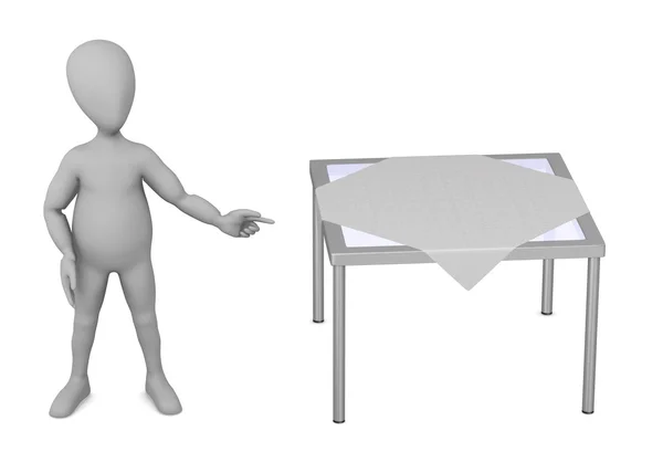 3D vykreslení kreslené postavičky s tabulkou a ubrus — Stock fotografie