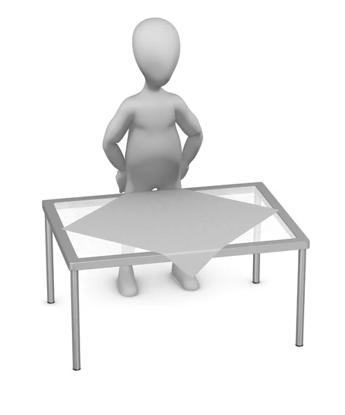 3D-Darstellung einer Cartoon-Figur mit Tisch und Tischdecke — Stockfoto