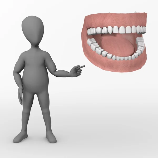3D-Darstellung einer Zeichentrickfigur mit menschlichen Zähnen — Stockfoto