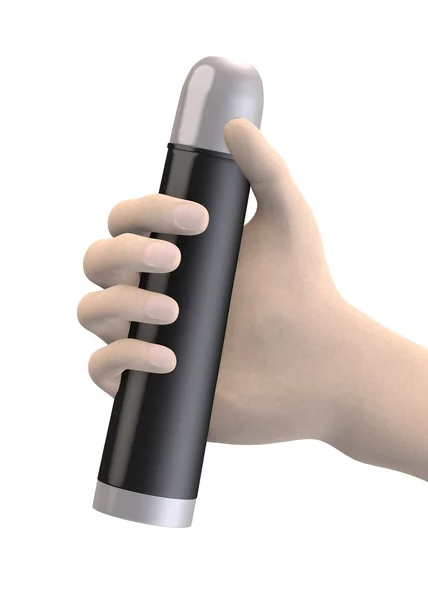 3d renderizado de la mano con termo botella — Foto de Stock