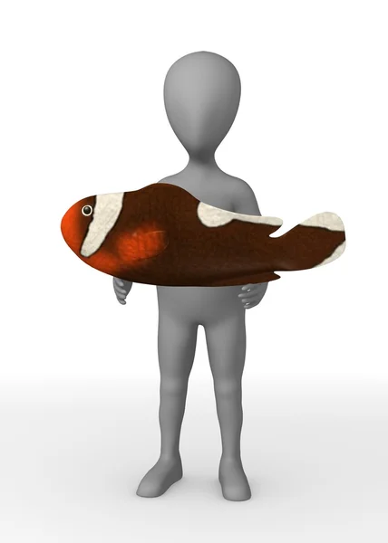 3d 呈现器的卡通人物与鱼 — 图库照片