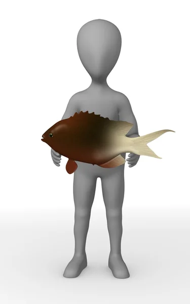 Rendering 3d di personaggio dei cartoni animati con pesce — Foto Stock