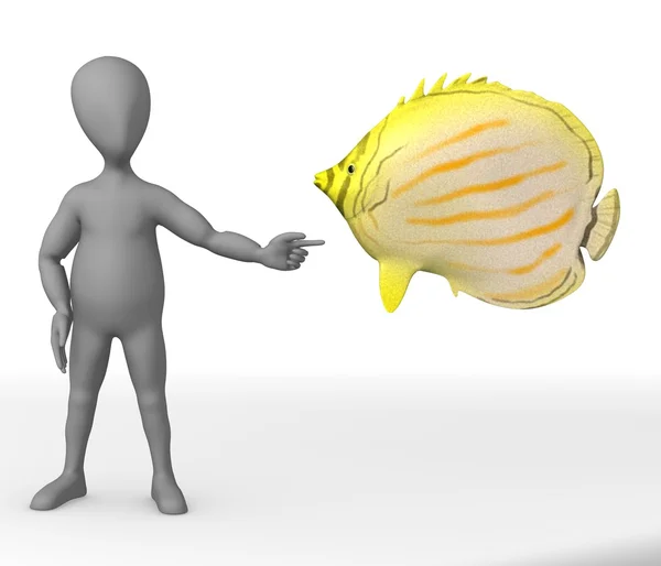 3d render of cartoon character with fish — Stock Photo, Image