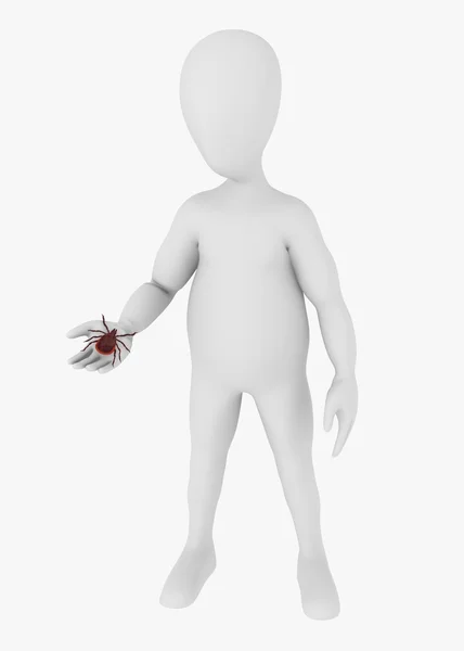 3d render of cartoon character with tick animal — Stock Photo, Image