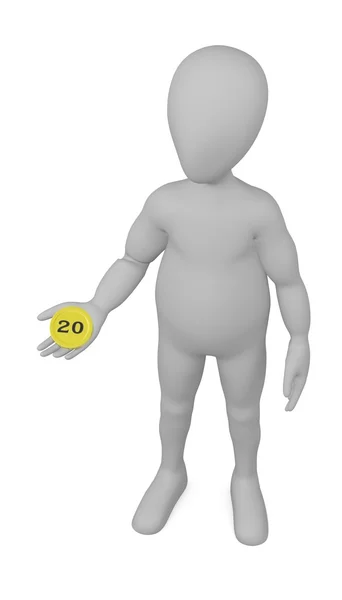 3d renderizado de personaje de dibujos animados con moneda —  Fotos de Stock