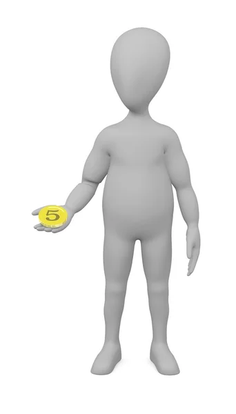 3D визуализация персонажа мультфильма с монетой — стоковое фото