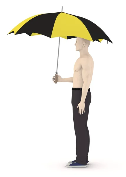 3d renderização de personagem artifical com guarda-chuva — Fotografia de Stock