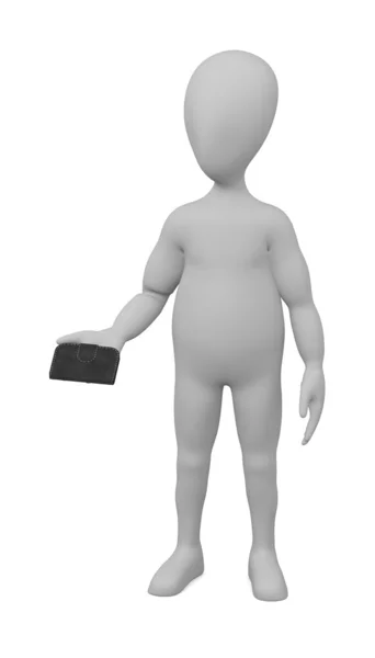 M-cüzdan ile çizgi film karakteri 3D render — Stok fotoğraf