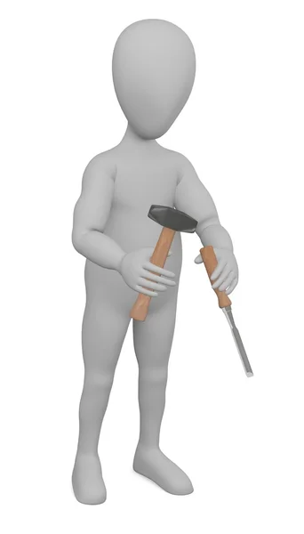 3d render of cartoon character with chisel — Stock Photo, Image