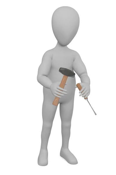 3D визуализация персонажа мультфильма с зубилом — стоковое фото