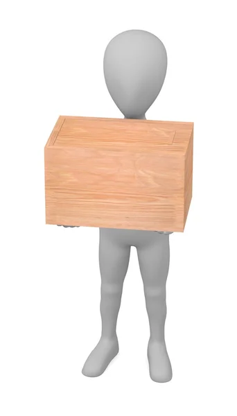 3d render of cartoon character with wooden box — Stock Photo, Image