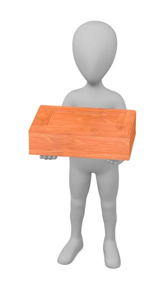 3D render ahşap kutu ile çizgi film karakteri — Stok fotoğraf
