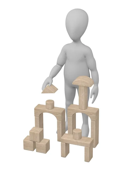 Renderização 3d de personagem de desenho animado com caixa de tijolos — Fotografia de Stock