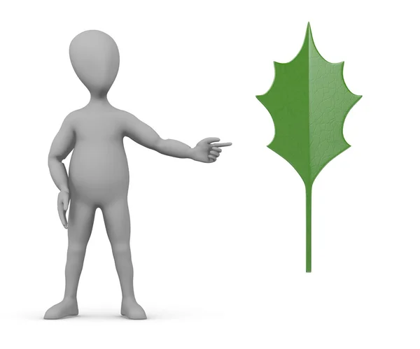 3d render of cartoon character with leaf — Stock Photo, Image