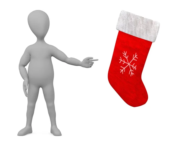 3d render of cartoon character with xmas sock — Stock Photo, Image