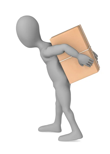 3d render of cartoon character with package — Stock Photo, Image