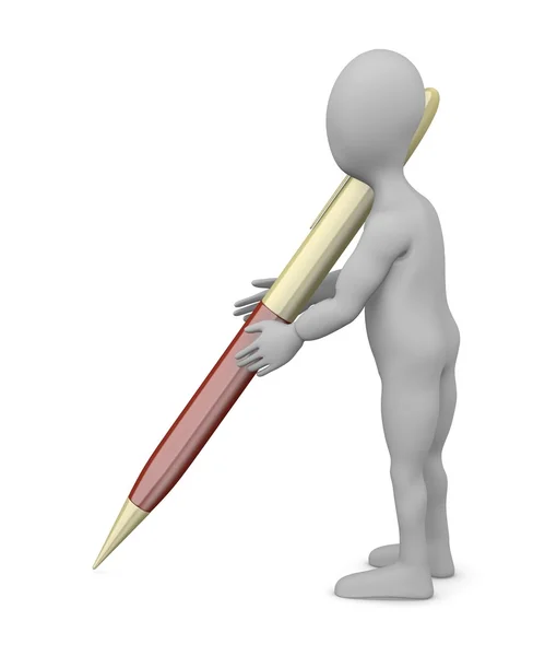 3d render of cartoon character with luxury pen — Stock Photo, Image
