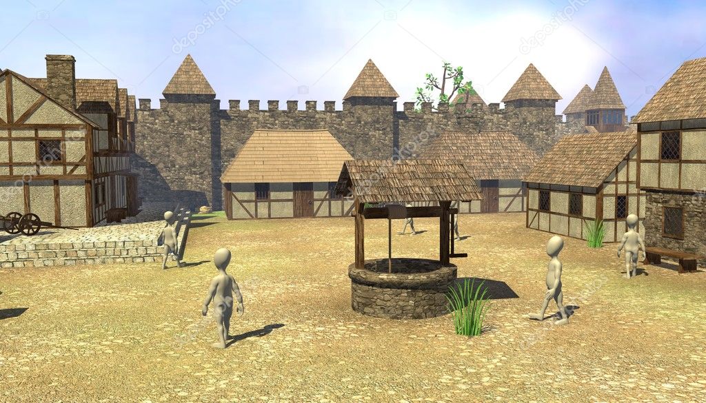 3d render of cartoon characters in medieval village Stock Photo by  ©3drenderings 10700409