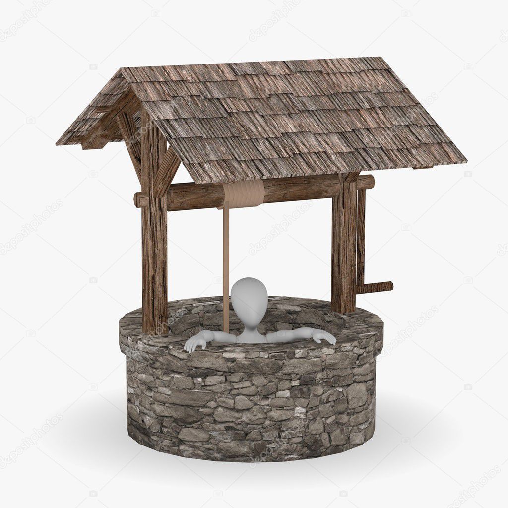 3d render of cartoon character with water well