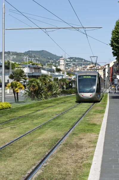 Approaching Nice France Tram — Stock Photo, Image