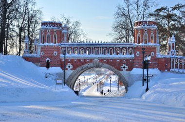 kış, Moskova (Rusya parkında tsaritsyno tuğla ark)
