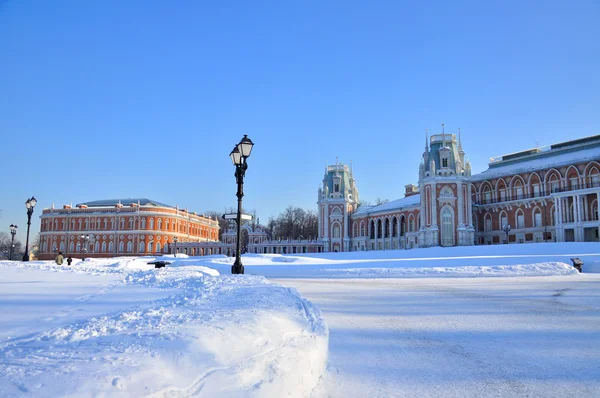 stock image Brick palace in Tsaritsyno park in winter, Moscow (Russia)