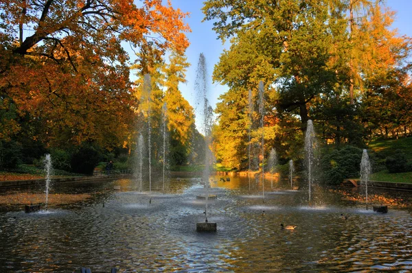Herfst fontains in het stadtschloss park in fulda, hessen, germa — Stockfoto