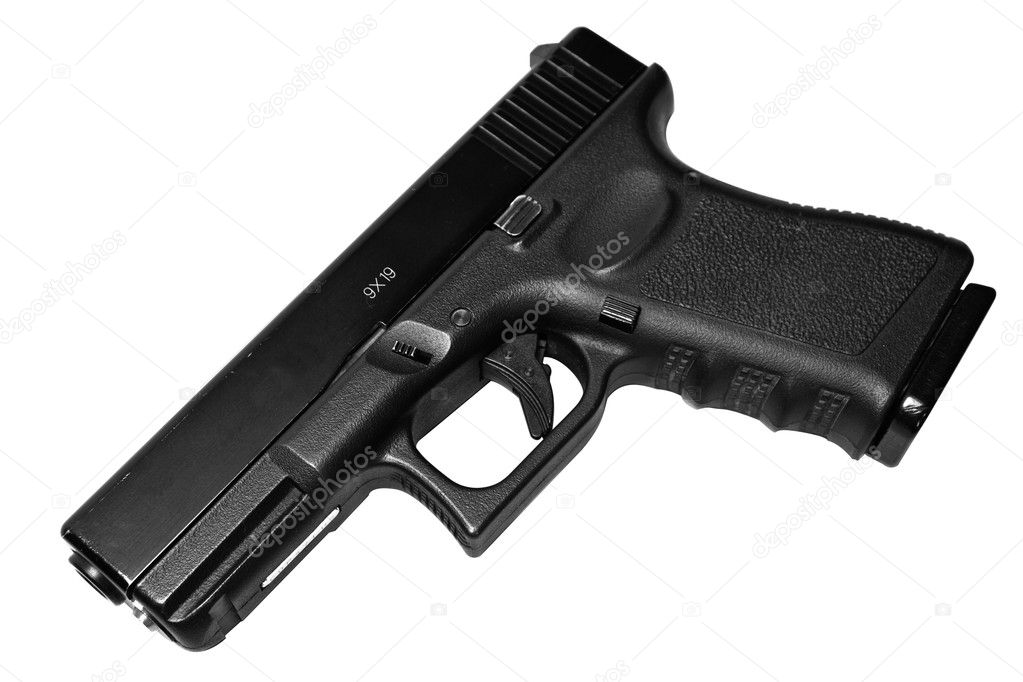 Black 9mm handgun isolated