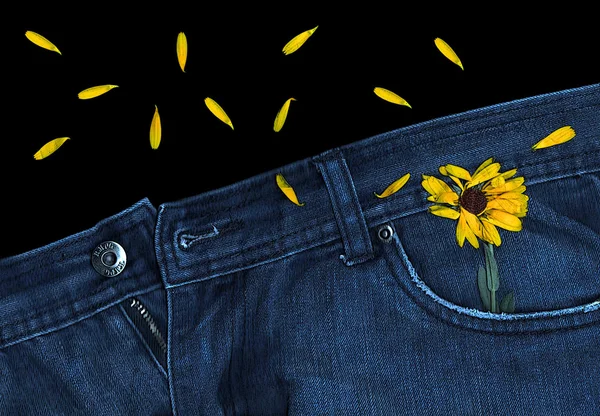 Blue Jeans und Ringelblume — Stockfoto