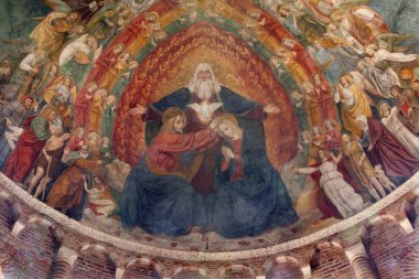 Milan - Holy Trinity and coronation of holy mary - fresco from main apsis of Saint Simpliciano church clipart