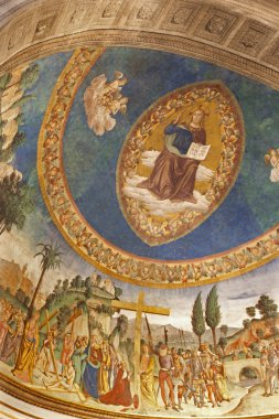 Roma - İsa Pantokrator Santa Croce in Gerusalemme kilisesi tarafından Antoniazzo Romano (1430-1510) ve Marco Palmezzano (1460-1539 apsis gelen fresk)
