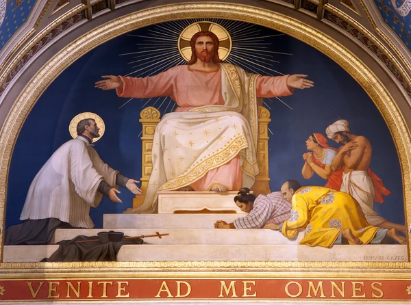 Paris - fresko av Jesus fra apsis av sanit Francis Xavier kirke – stockfoto