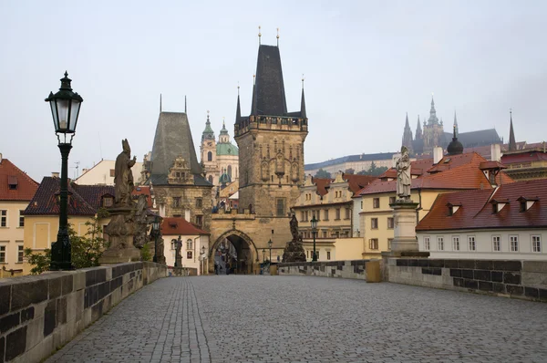 stock image Prague - look from Charles bridge in morning