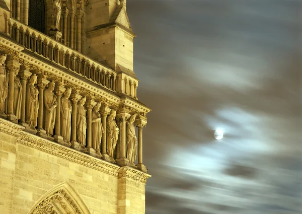 Paris - Notre-Dame cathedral in the night - detail with moon — Stock Photo, Image