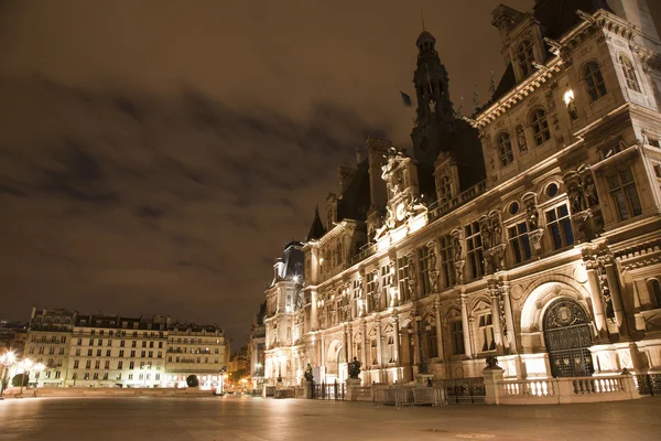 巴黎-酒店 de Ville 夜--大会堂 — 图库照片