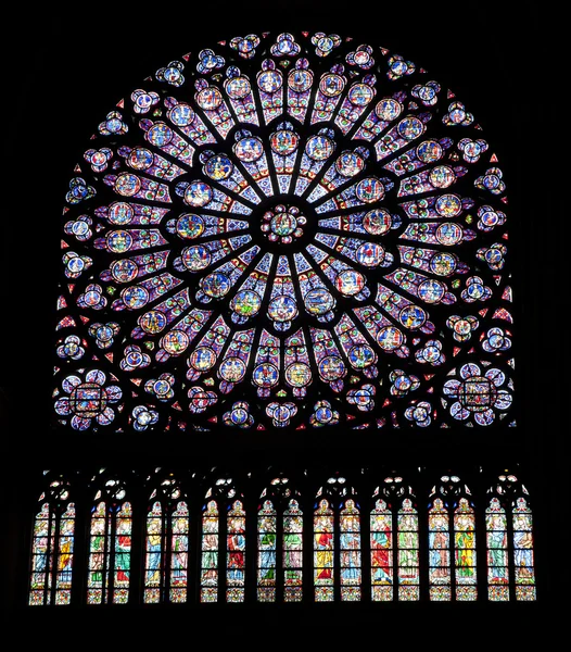 Ages, architecture, canopy, cathedral, christ, christendom, color, europe, faith, france, glass, gothic, history, holy, interior, mary, medieval, meditation, middle, notre-dame, paris, religion, relig — Stock Photo, Image