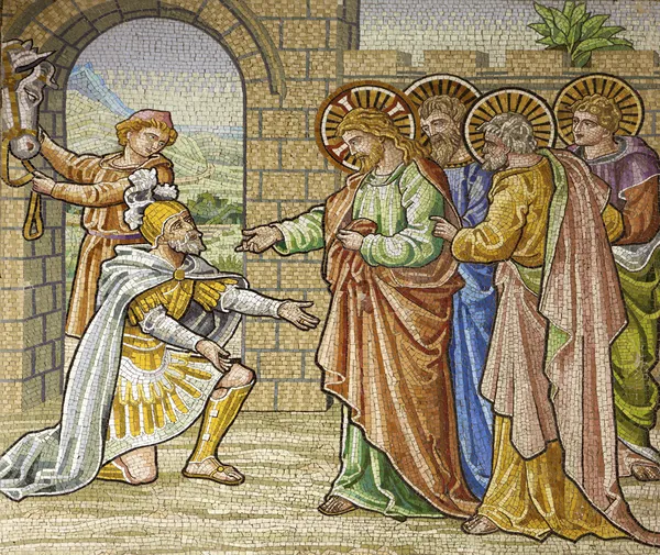 Milano - mosaik - överklagande romersk soldat för Jesus - San Agostino kyrka — Stockfoto