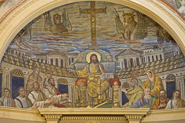 Roma mosaico di Gesù Maestro della chiesa di Santa Pudenziana del IV secolo restaurato nel XVI secolo — Foto Stock