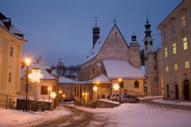 Banska Stiavnica - Slovakia - unesco monument - Gothic church and New castle in morning clipart