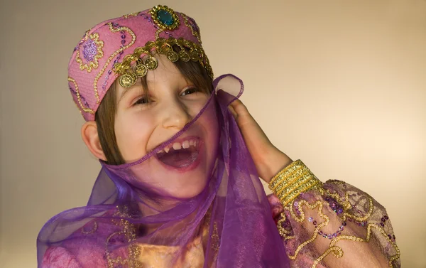 stock image Smile of little girl in the carnival clothes