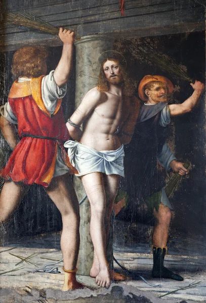Mailand - Geißelung des Christus, cappella della passione in der Kirche San Giorgio von bernardino luini, 1516. — Stockfoto