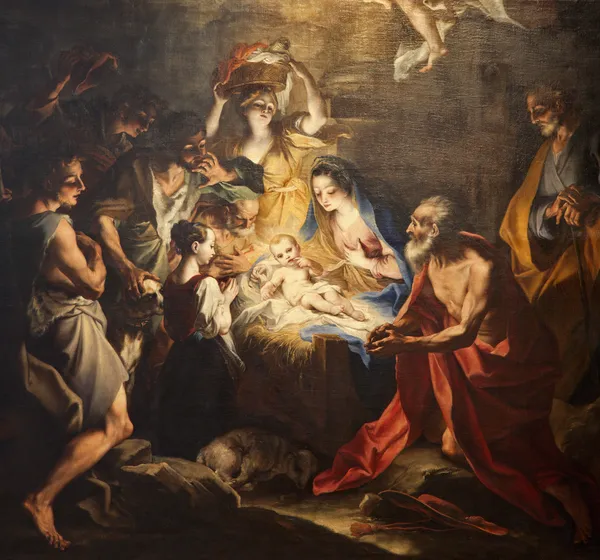 Geboorte van Jezus - schilderen van Milaan kerk Stockfoto