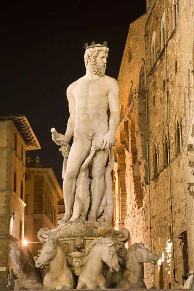 佛罗伦萨-深夜里的米开朗琪罗 1575 neptun 喷泉 — 图库照片
