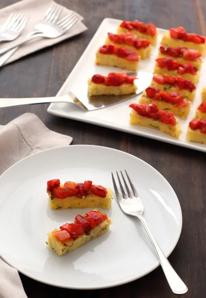 Grill polenta with roasted peper and tomato — Stock Photo, Image
