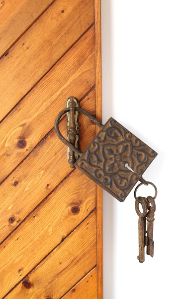 stock image Closeup wood door with locked