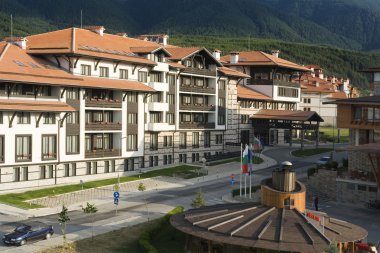 Bansko mimarisi, ünlü Kayak Merkezi, Avrupa Balkanlar'da Bulgaristan