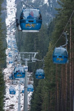 Bansko, lift cabin, Balkans, Bulgaria, famous ski resort clipart